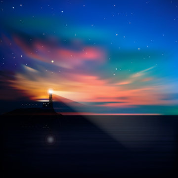 abstract background with lighthouse and mountains
