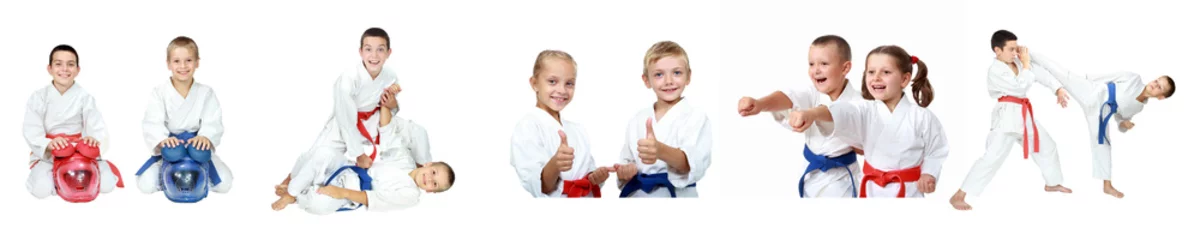 Foto auf Acrylglas Kampfkunst Kindersportler führen eine Selbstverteidigungscollage am Empfang durch