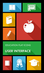 Colorful back to school user interface mobile app flat icons.