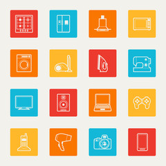 Set of home appliances and electronics icons.