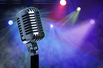 Fototapeta premium Vintage microphone on stage