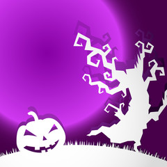 HALLOWEEN BACKGROUND WITH TREE AND  PUMPKIN