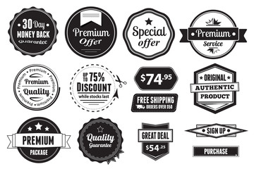 Retro vector vintage seals, labels, stamps, seals and buttons