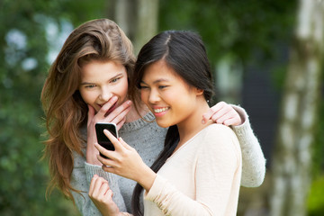 Teenage Girls Reading Text Message Together