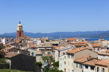 Obraz premium A blue sky view of St Tropez in the south of France.