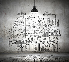 Business sketch on wall