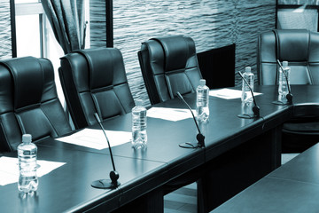 Interior of empty conference room in shades of grey