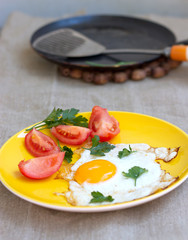 fried eggs a yellow plate