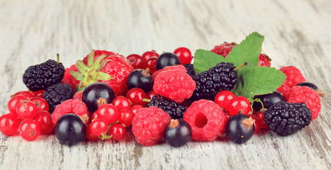 Ripe berries on table close-up