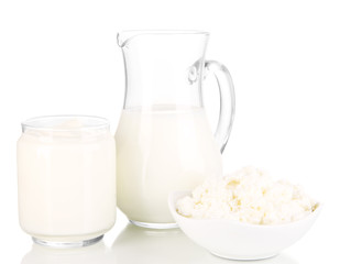 Fresh dairy products isolated on white