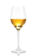Wineglass with white wine, isolated on white