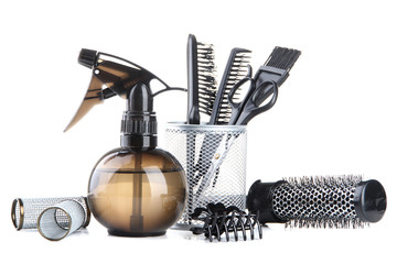 Professional hairdresser tools, isolated on white