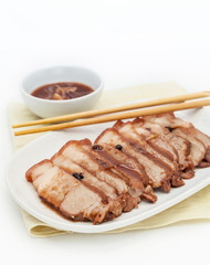 Chinese roasted red pork with  gravy sauce.