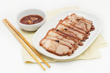 Chinese roasted red pork with  gravy sauce.