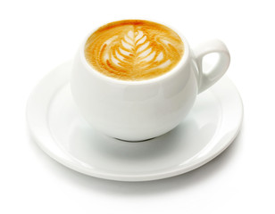 Cup of coffee with cream isolated on white