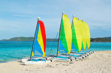 Sail Boats on Tropical Beach