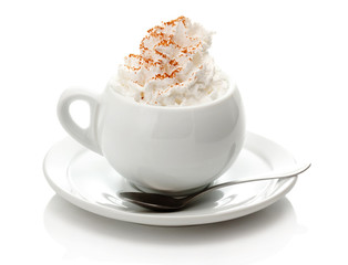 Cup of coffee with cream isolated on white