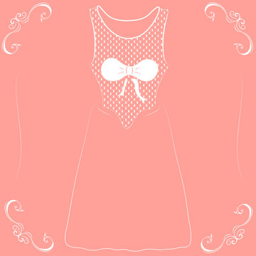illustration of a wedding dress with a bow on a pink background