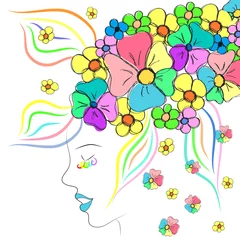 Poster Mooi meisje met hoed van bloemen. © Glenofobiya