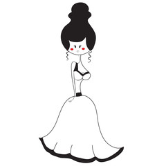 a sketch of girl  is in a beautiful evening long dress