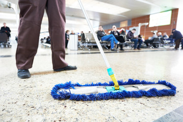 cleaning public hall floor