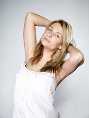 Attractive blonde woman with no make up