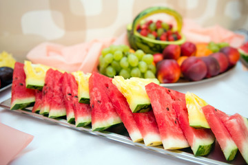 Fruits and berries wedding table decoration