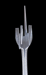 Bent metal fork, one finger sign.