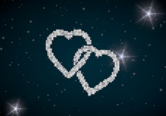 two hearts symbol glittering on night sky