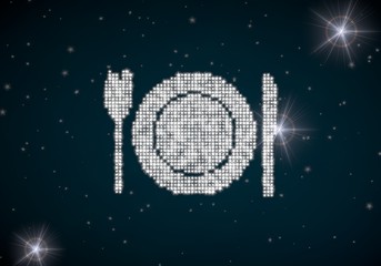 restaurant symbol glittering on night sky