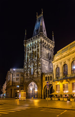 Fototapeta na wymiar Powder Tower, a Gothic tower in Prague, Czech Republic