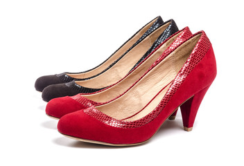 Black and Red Suede Pumps Isolated on White