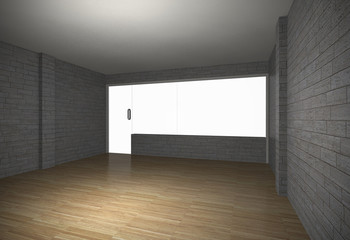 Empty room with brick wall and old wood floor