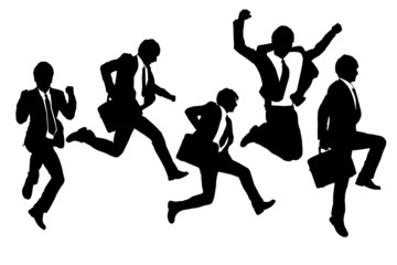 Silhouettes of happy jump and running Businessmen