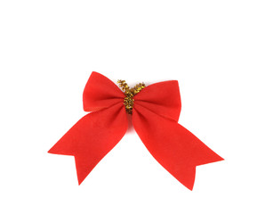 Festive red bow made of ribbon isolated on white