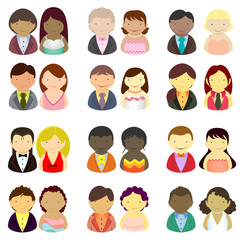 set of isolated couple cartoon for wedding invitation