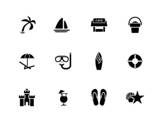 Beach icons on white background.