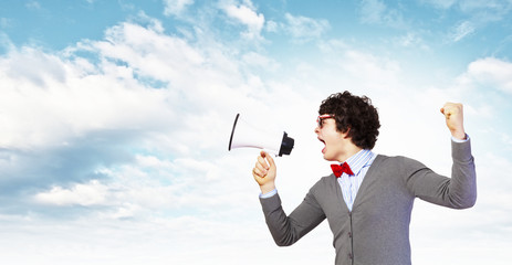 Young man with megaphone