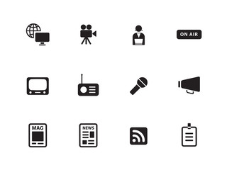 Media icons on white background.