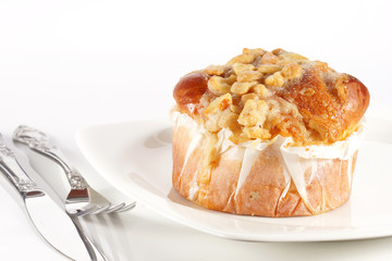 Delicious danish pastry on white plate
