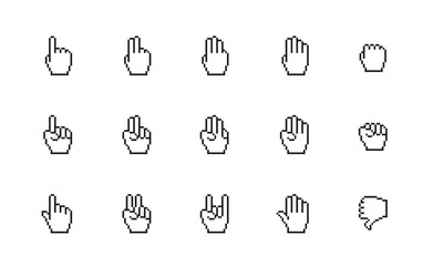 Pixel cursors icons: mouse hands.
