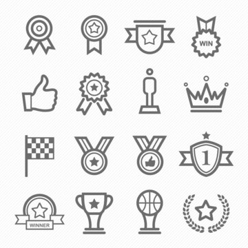 trophy and prize symbol line icon set