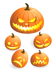 Halloween pumpkin emotions. Vector.