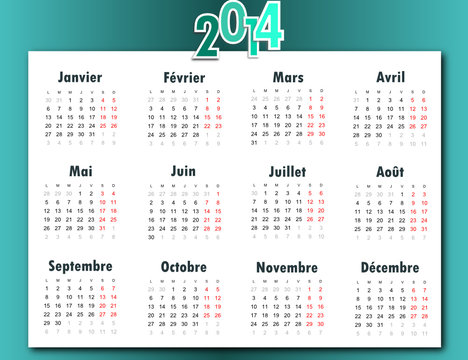 Calendrier 2014 bleu et blanc
