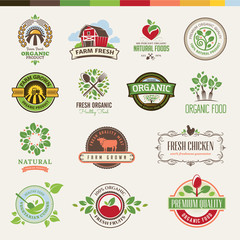 Set of badges and stickers for organic products