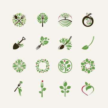 Set of organic food icons