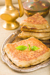 Mutabbaq a popular arab food where bread if stuffed with meat