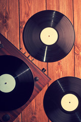 Old phonograph and gramophone records, retouching Vintage