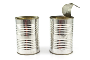 Two open empty tin can isolated on white