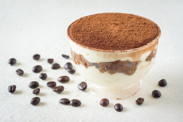 A cup of Tiramisu (with coffee beans)